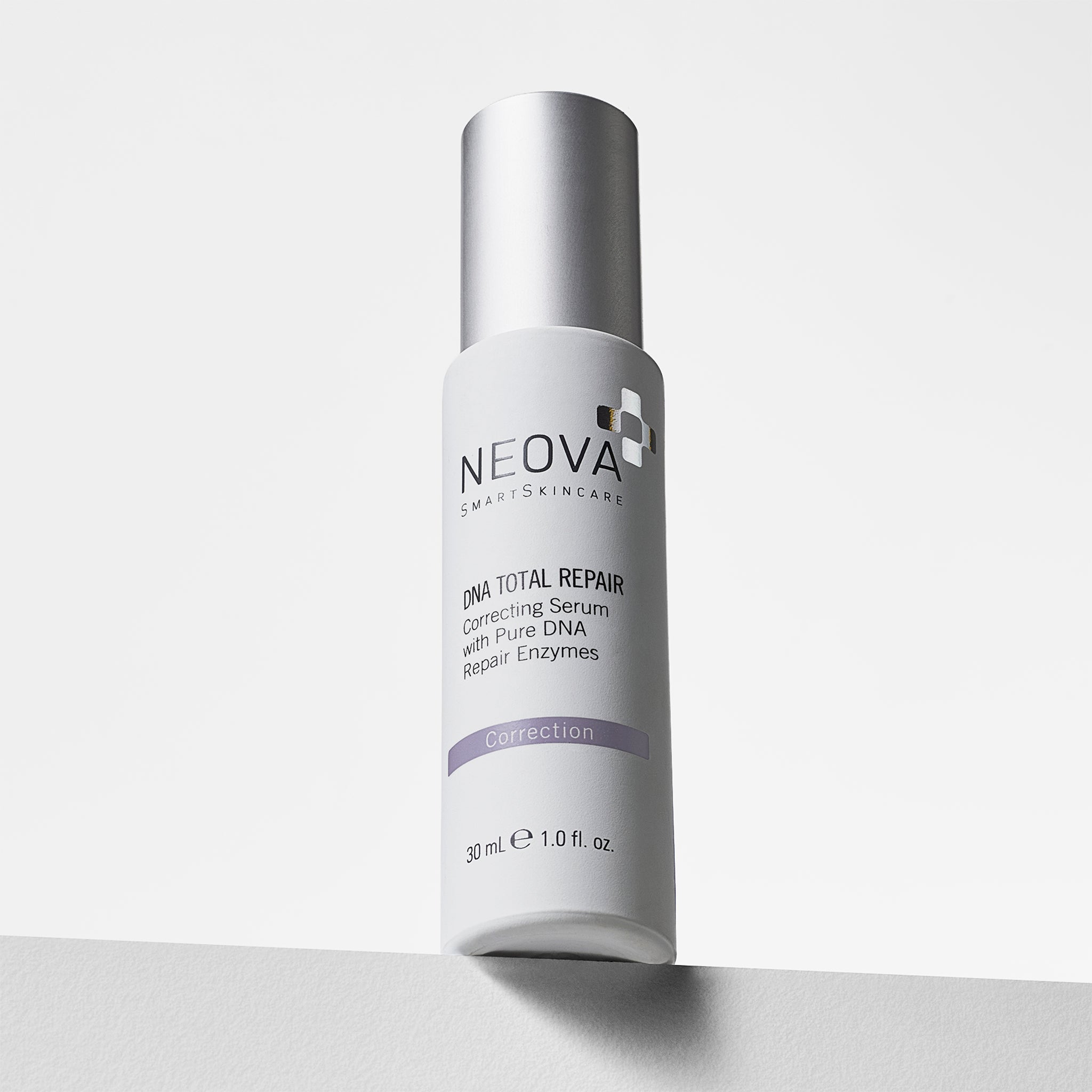 NEOVA DNA Total Repair facial serum, a best-selling DNA repair enzyme treatment to visibly reduce sun damage and fine lines, in a professional pump bottle