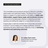 NEOVA Pure Copper Mask – physician favorite card: Recommendation from Board Certified Dermatologist Dr. Lesley Clark-Loeser highlighting inflammation reduction, tissue repair support, and optimized post-procedure recovery.