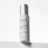 NEOVA Serious Clarity 4X in a white cylindrical bottle of. The front label describes it as a "Complexed Brightening Serum" and features a yellow "Brightening" banner. The bottle has a brushed silver cap and contains 1.0 fl. oz. (30 ml), shown standing on a white surface against a clean, minimalist background.