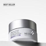 NEOVA Creme de la Copper in a white glass jar. The label describes it as a "Luxe Day Cream with DNA Repair Enzymes + Copper Peptide Complex®" and categorizes it under a purple "Correction" banner. The jar features a brushed silver screw cap. It is shown standing on a white surface against a clean, bright minimalist background. A black "Best Seller" tag is shown in the upper left corner.