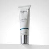 NEOVA Serious Reveal Exfoliator in a white cylindrical tube. The label specifies it is a clinical repair exfoliant with 20% Glycolic Acid, categorizing it under a dark blue "At Home Peels" banner. The squeeze tube features a brushed silver cap and contains 2.0 fl. oz. (60 ml), shown standing on a white surface against a clean, bright minimalist background.
